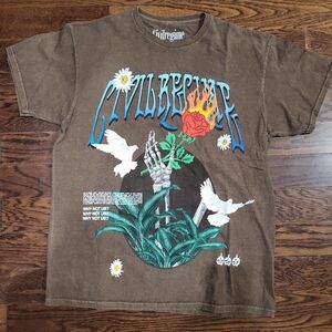 Civil Regime The Dark 199X Oversized T-Shirt in brown with a graphic print. 